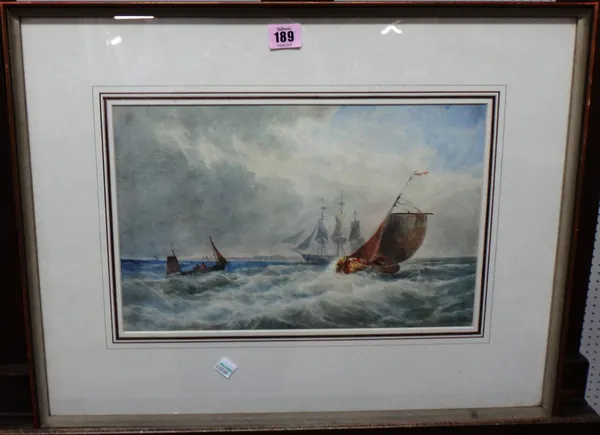 Follower of Copley Fielding, Shipping in choppy waters, watercolour, bears a signature, 23cm x 37cm.   F1