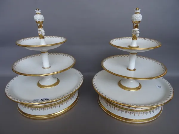 A Sèvres porcelain part dessert service, circa 1828, stencilled blue interlaced 'LS' enclosing fleur de lys / Sevres 28 marks, various incised letters