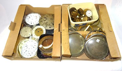 Horological interest, a quantity of clock parts, dials, lenses, back plates and sundry, (qty).  S2M