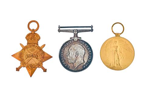 The 1914-15 Star to 1847 L.CPL.L.A,TURVEY. R,E,KENT YEO, The 1914-18 British War Medal and The 1914-19 Victory Medal to CAPT.L.A.TURVEY. with two ribb