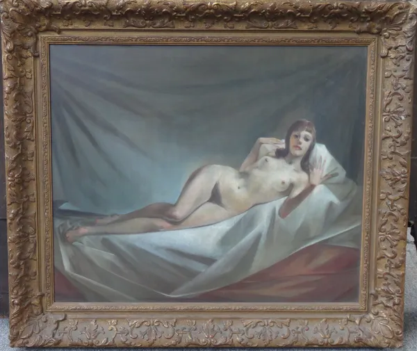 Continental School (early 20th century), Reclining nude, oil on panel, 50cm x 60cm.  D1