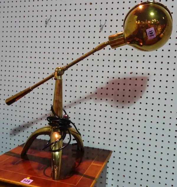 A 20th century brass anglepoise desk lamp with short tripod supports.  H10