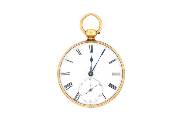 A gentleman's 18ct gold cased, key wind, openfaced pocket watch, the gilt fusee movement, with a lever escapement, detailed to the backplate J & W Mar