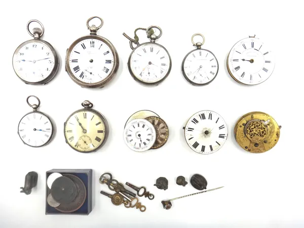 A silver cased, key wind, openfaced pocket watch, London 1878, a silver cased, keyless wind, openfaced pocket watch, import mark London 1923, four fur