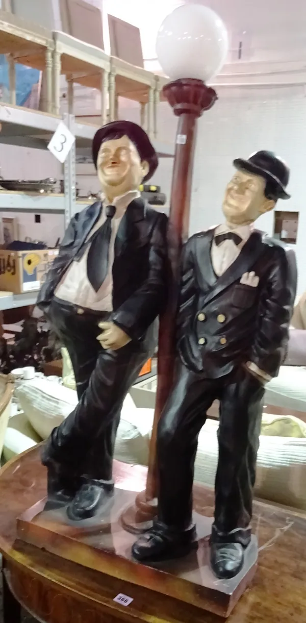 A 20th century resin lamp formed as Laurel and Hardy in a standing pose.  H3