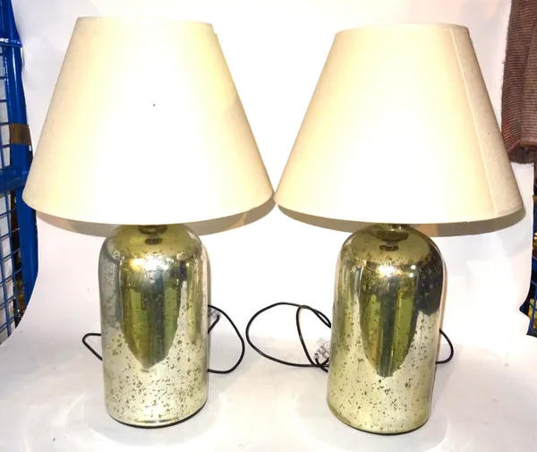 A pair of 20th century mirrored glass table lamps, 50cm high, (2).  BAY 3