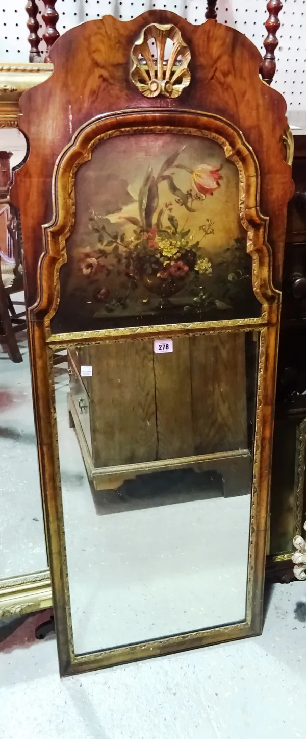 A George III style walnut rectangular trumeau mirror, 47cm wide x 122cm high.  MIRR