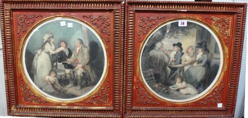 After George Morland, Figures outside a tavern; The letter, a pair of  coloured stipple engravings, circular, each 30cm diam.(2)  L1