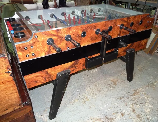 GARLANDO; a 20th century faux burr walnut football table, 153cm wide x 98cm high.  BAY 2