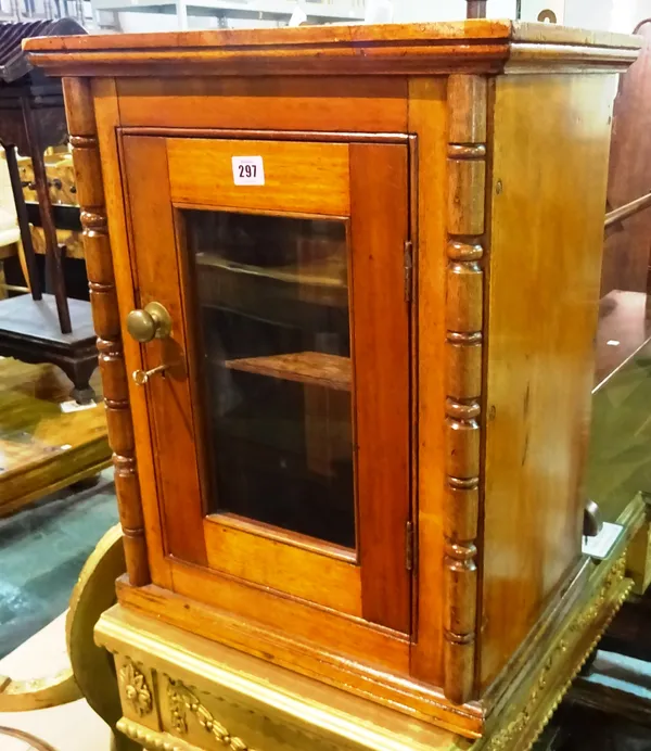 A 20th century mahogany hanging display cabinet with turned column decoration, 47cm wide x 58cm high.  D6