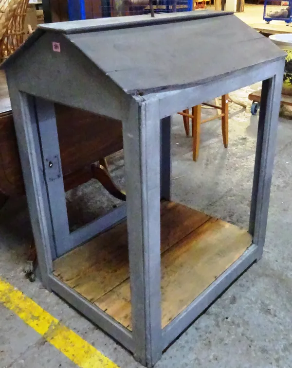 An early 20th century grey painted hanging meat safe, 77cm wide x 100cm high. EXTRA