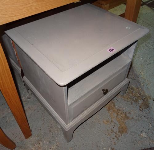 A pair of 20th century grey painted bedside tables with single drawer, 53cm wide x 51cm high (2).  BAY 1