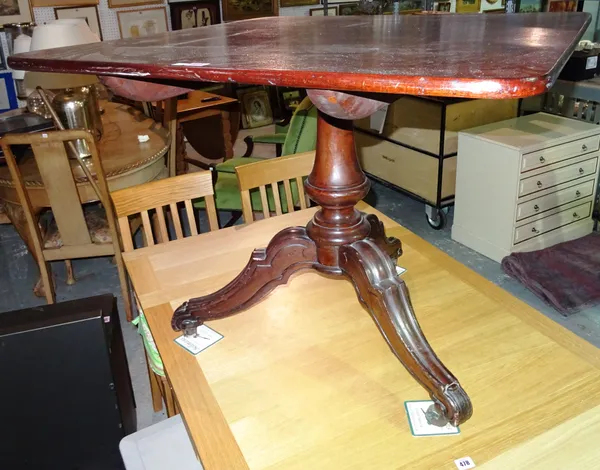A 19th century mahogany centre table on tripod base, 91cm wide  x 73 cm high.   BAY 3