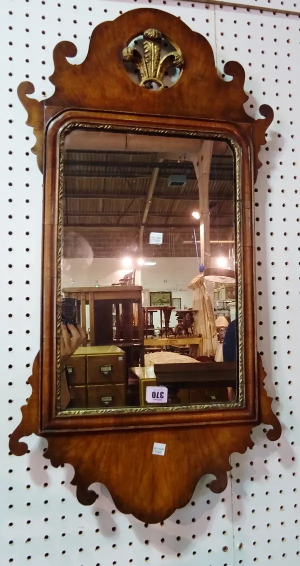 A George I style walnut fretwork pier mirror, 43cm wide. MIRR
