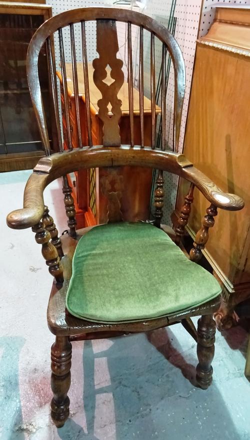 A Victorian South Yorkshire ash and elm high back Windsor armchair.  B3