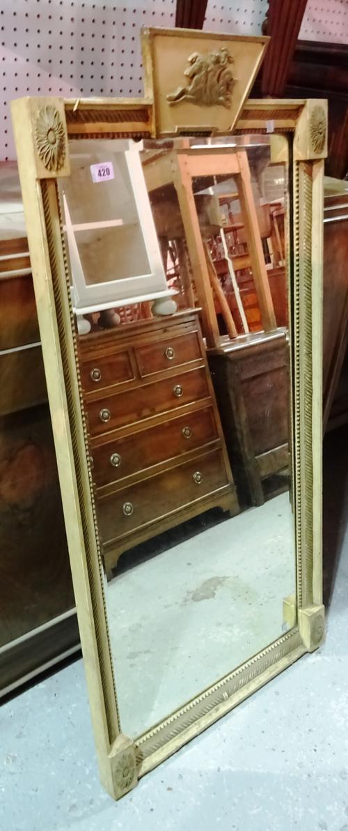 An early 20th century French cream painted rectangular mirror, 56cm wide x 117cm high. Provenance; Property from Prudence and the late Marius Goring,