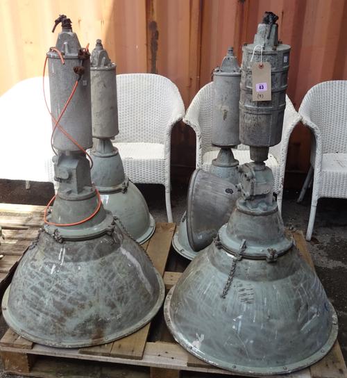 Thorlux; a group of five 20th century industrial ceiling lights of various sizes (5).  OUT