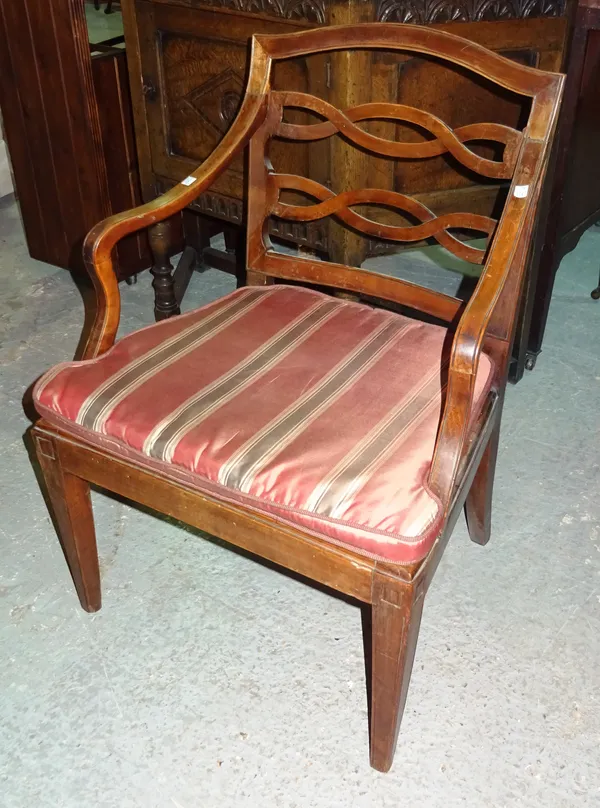 A pair of 19th century French mahogany open armchairs (2).  G8