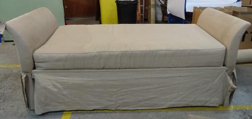 A 20th century grey upholstered day bed, 185cm wide x 95cm high. EXTRA