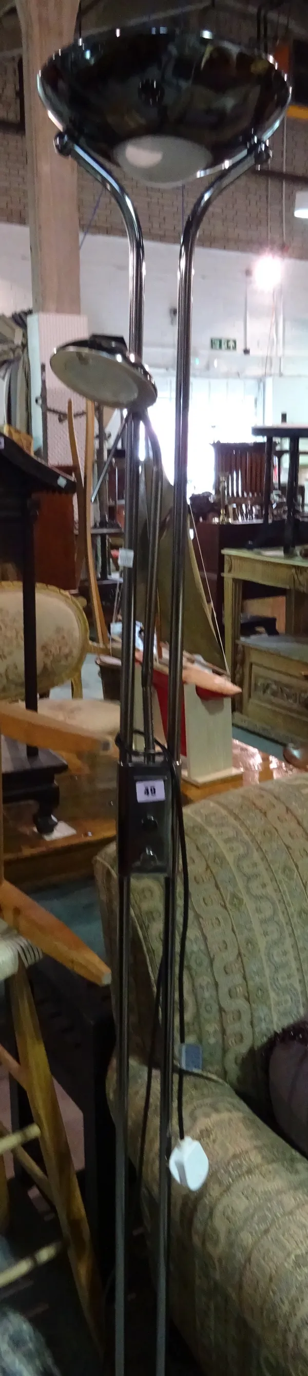 A 20th century metal dual standing lamp, 180cm high.   H5