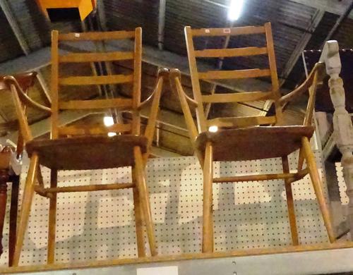 A pair of Ercol style, ash and beech bar back open armchairs, (2).   BAY 1