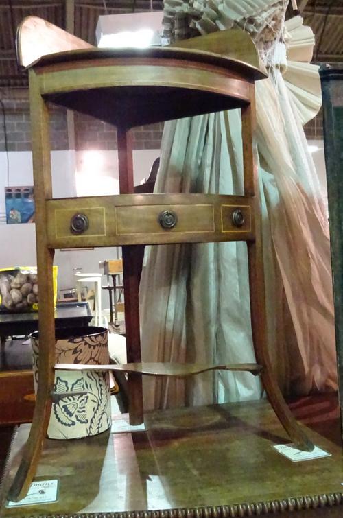A George III mahogany two tier corner washstand with galleried top, 57cm wide x 96cm high. J5