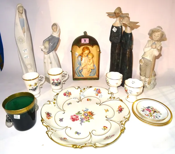 Ceramics, including; a Goebel ceramic wall hanging depicting Madonna and child, Lladro figures, Worcester and Minton ceramics and sundry, (qty).   S2M