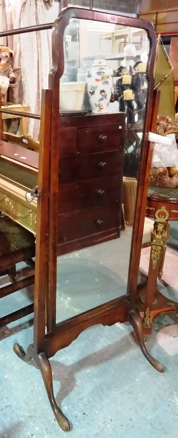 An early 20th century mahogany framed cheval mirror, 53cm wide x 149cm high. F5