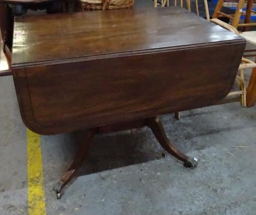 A Regency mahogany and ebony strung drop flap Pembroke table on four downswept supports, 92cm wide x 72cm high.   EXTRA