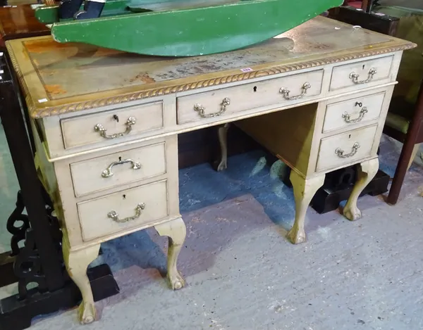 A 20th century bleached mahogany pedestal desk on ball and claw feet, 122cm wide x 66cm high. C8