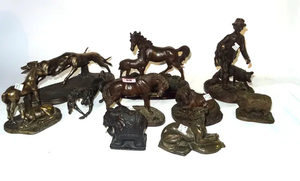 Collectables, a group of 20th century faux bronze sculptures, mainly animals.   S2M