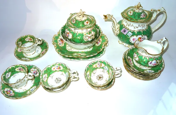 A Victorian green floral and gilt decorated tea set.  S2M