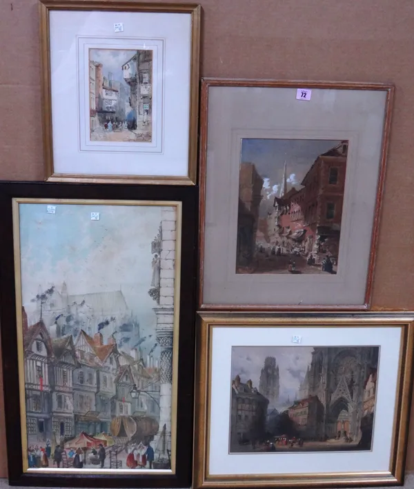 A group of four 19th century watercolours, including town scenes, attributed to Paul Braddon and circle of Samuel Prout.(4)  K1