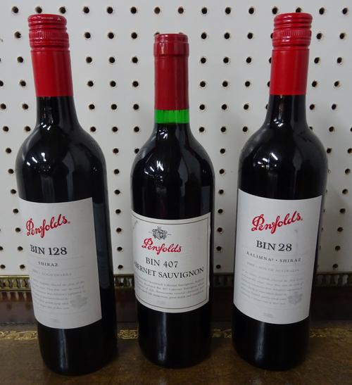 Three bottles of 2006 Penfolds Bin 389 Cabernet Shiraz, one 2005 Penfolds bin 128 Coonawarra Shiraz, one 1998 Penfolds Bin 407 cabernet sauvignon  and