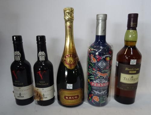 One bottle of Pernod Abinsthe superieure, two half bottles of 2000 Sanderman Van Vintage porto, a Talisker 'Distllers Edition' single malt scoth whisk