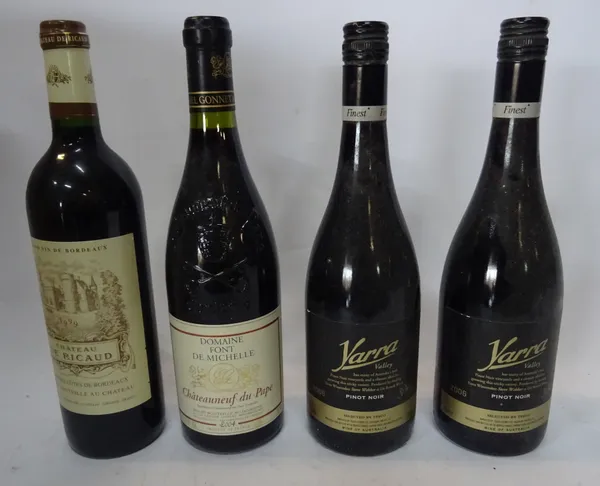 Twelve bottles of mixed wine comprising; 2004 Chateauneuf Du Pape, (2X) 2006 Yarra Valley pinot noir, (2x) 1999 Chateau de Ricaud, 2005 Millesime, 200