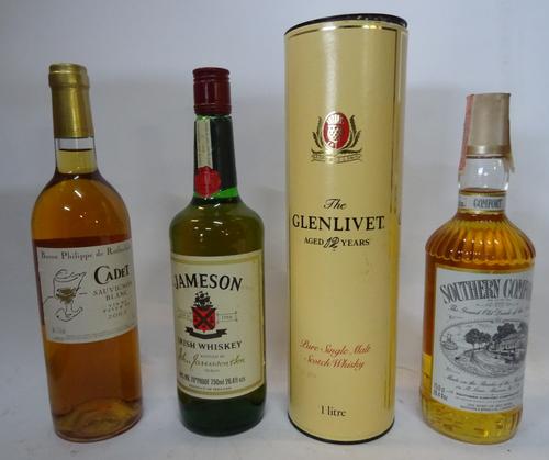 Twelve bottles of mixed spirits, port and wine, comprising; Taylors 1967 Vargellas vintage port, 2003 Cadet Sauvignon blanc, (x2) Bacardi rum, Gibley'