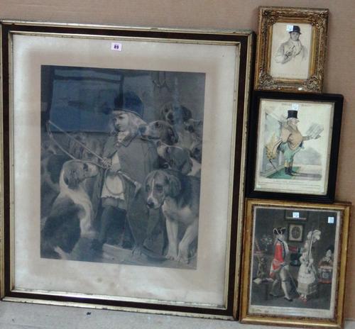 A group of assorted 18th and 19th century prints and engravings of mainly figurative and equestrian subjects, including 'Joseph Maiden'; 'A Red Hot Po