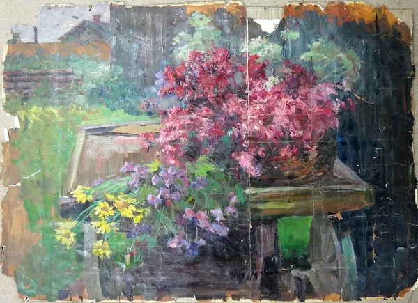 Russian School, (20th century), A group of three floral still lives, oil on card, unframed, various sizes, (3).