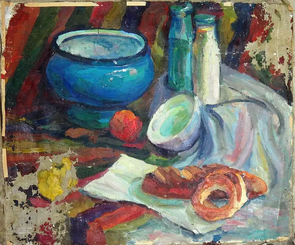 Russian School, (20th century), Still life studies, two, oil on canvas, both unframed and unstretched, the larger 60cm x 72cm, (2).