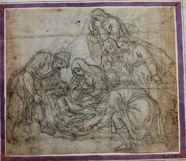 Attributed to Amaro do Valle (1550-1619), The Lamentation, pen, ink sand pencil, unframed, with another sketch verso, 17cm x 20cm.