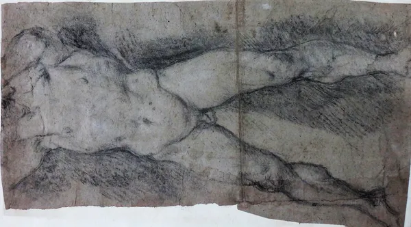 Circle of Annibale Caracci, Male nude, pencil, unframed, 41cm x 23cm.