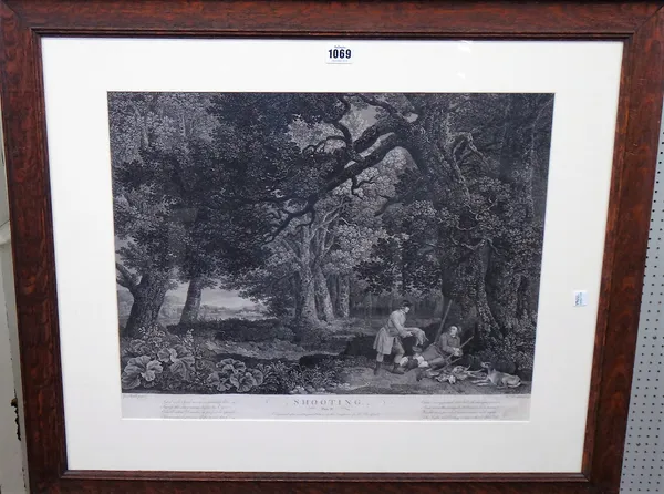 After George Stubbs, Shooting, plates I, II, & IV, three engravings, by William Woollett, each 41cm x 52cm, (3).