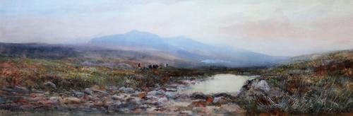 William Widgery (1822-1893), Cattle in a moorland landscape, watercolour and gouache, signed, 25cm x 74cm.