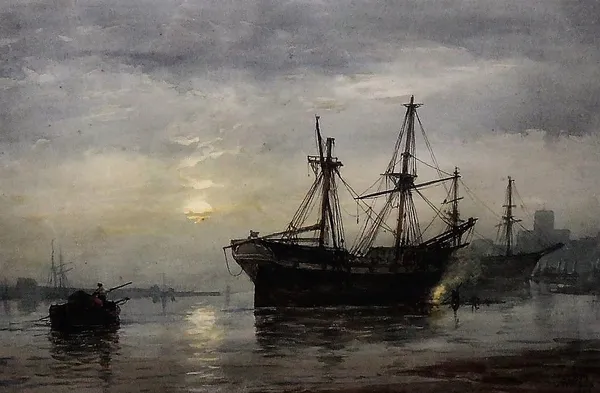 Richard Henry Nibbs (1816-1893), Vessels at anchor, watercolour, signed and dated 1882, 34cm x 52cm.