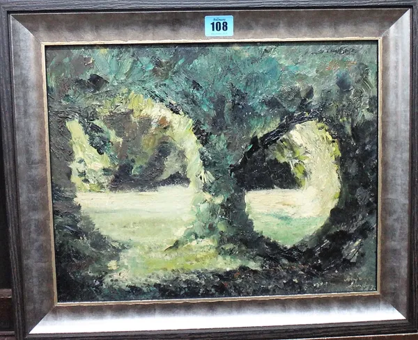 Majorie Sandy (20th century), A glade, oil on board, signed, signed and dated 1975 on reverse, 29cm x 37cm.  G1