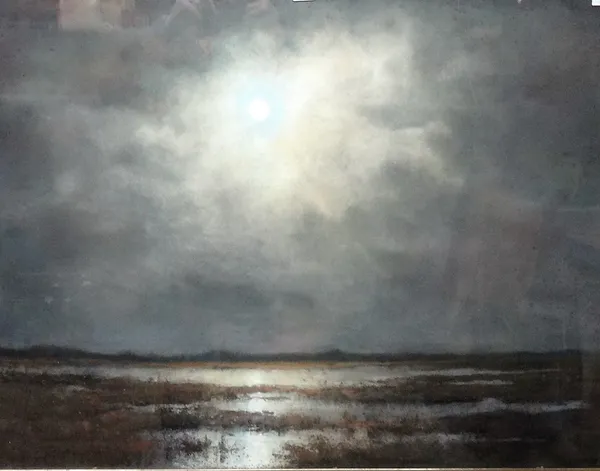 Jacques van den Seylbergh (1884-1960), Moonrise over marshland, pastel, signed, 68cm x 88.5cm. DDS
