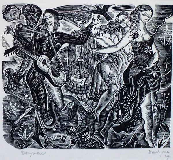 Walter David Jones (1895-1974), Everyman, woodcut, signed, inscribed and dated '39, 16cm x 17.5cm.DDS