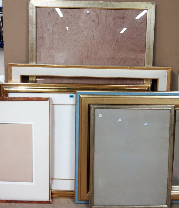A group of six plain 20th century mostly gilt frames, various sizes, (6).    M5