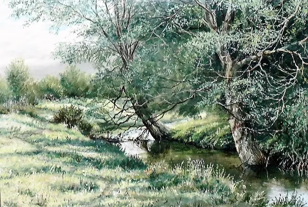 Mervyn Goode (b. 1948), Trees by the River Wey, oil on canvas, signed and dated 1974, 27.5cm x 39cm. DDS